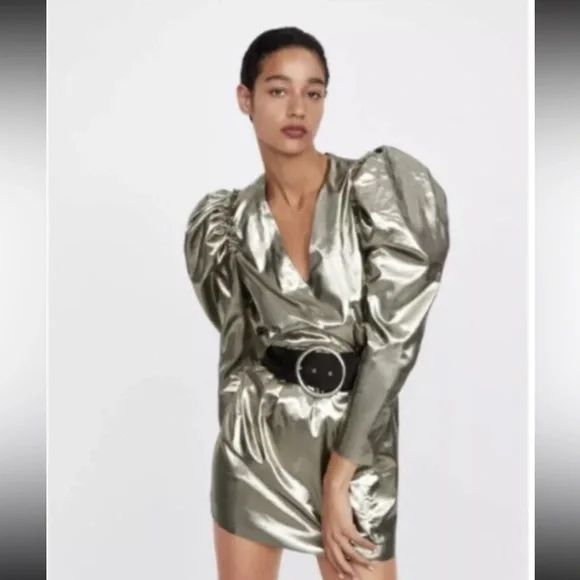 Zara | Dresses | Zara Mini Metallic Silver Medium | Poshmark